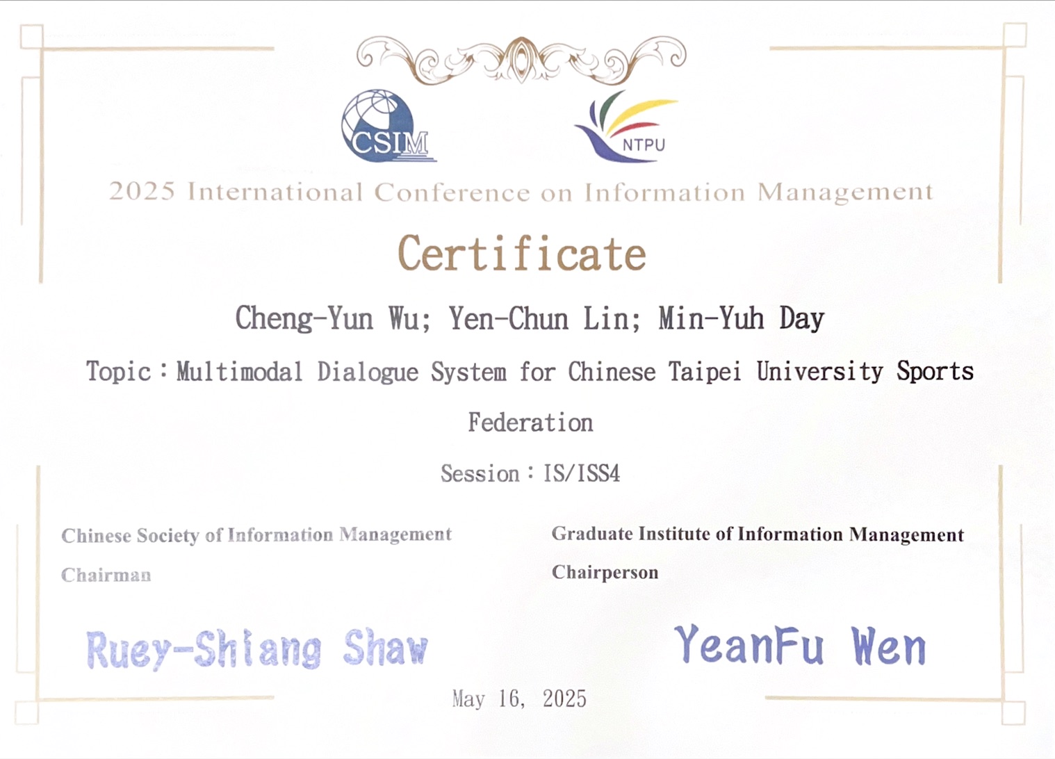 ICIM 2025 Certificate of Presentation
