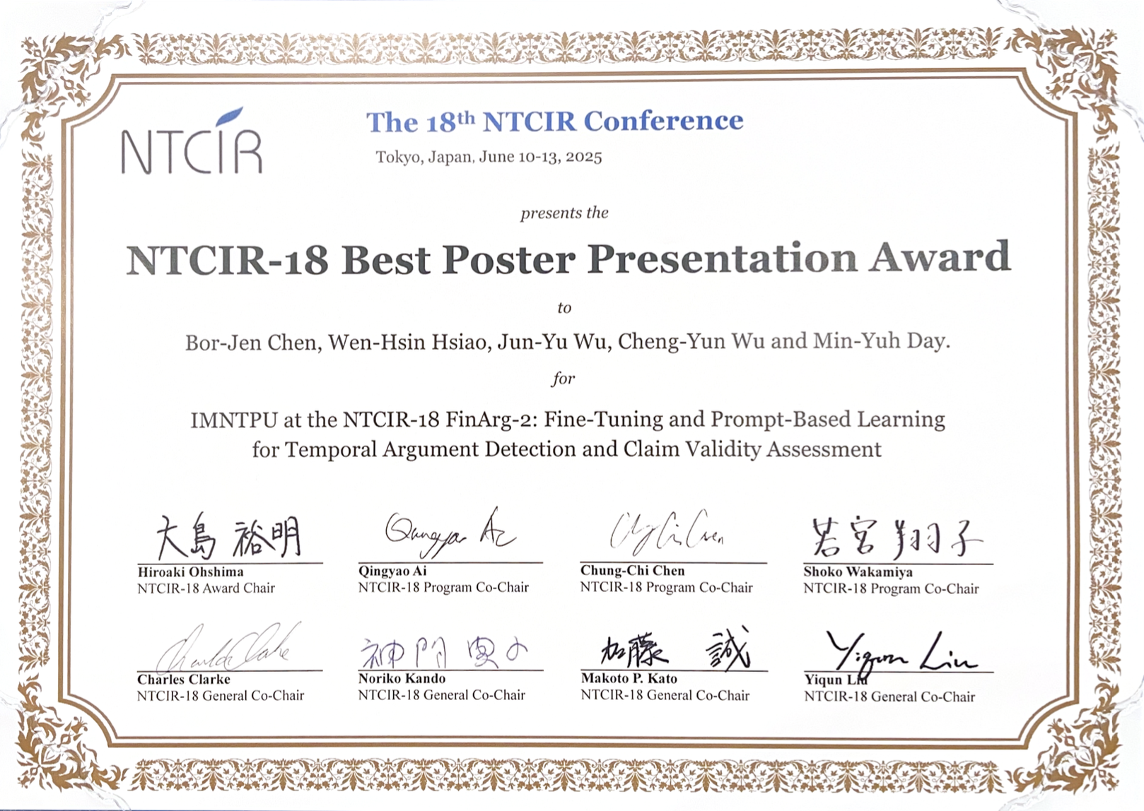 FinArg-2 Best Poster Award