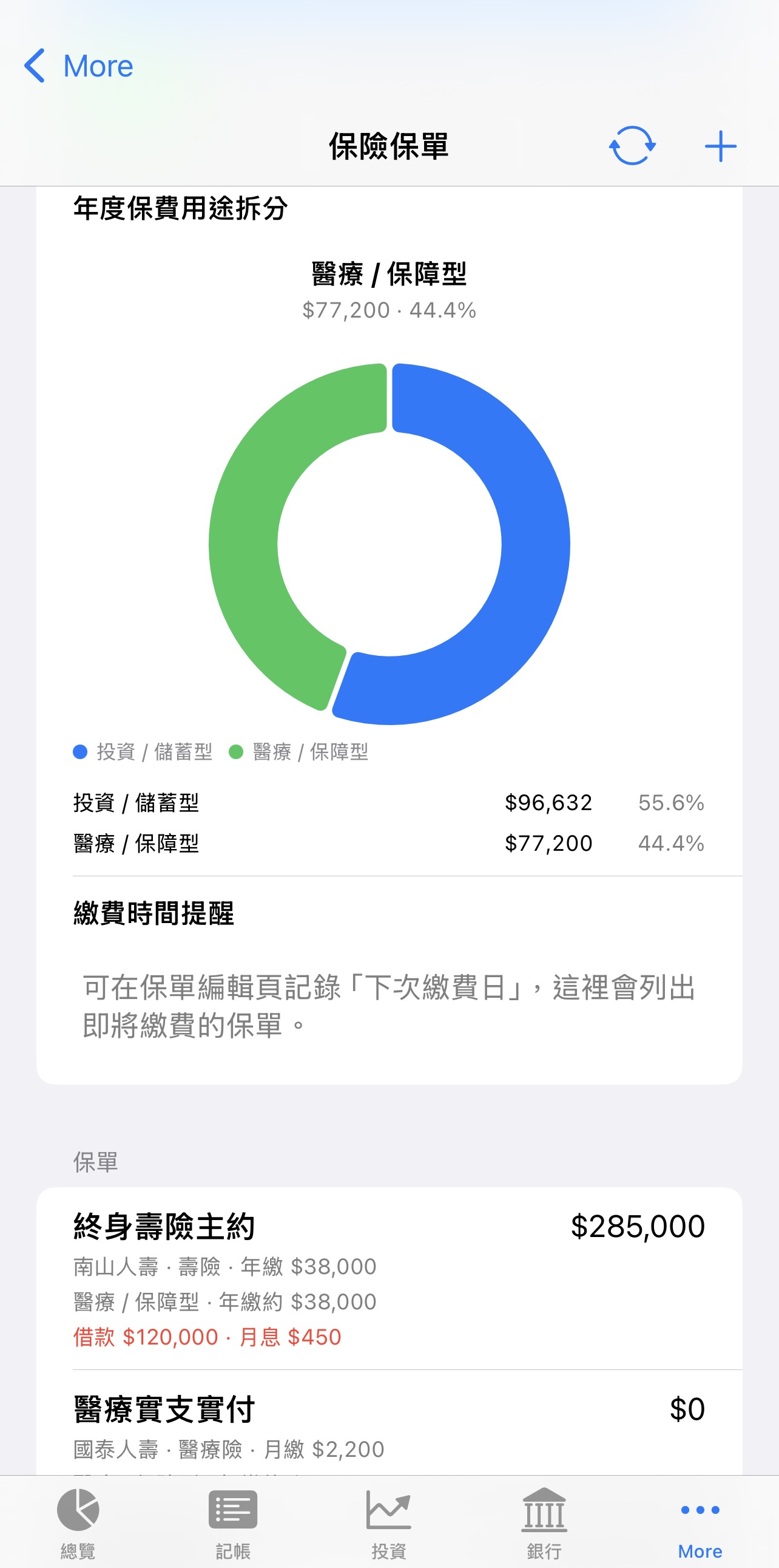 Premium purpose and policy list